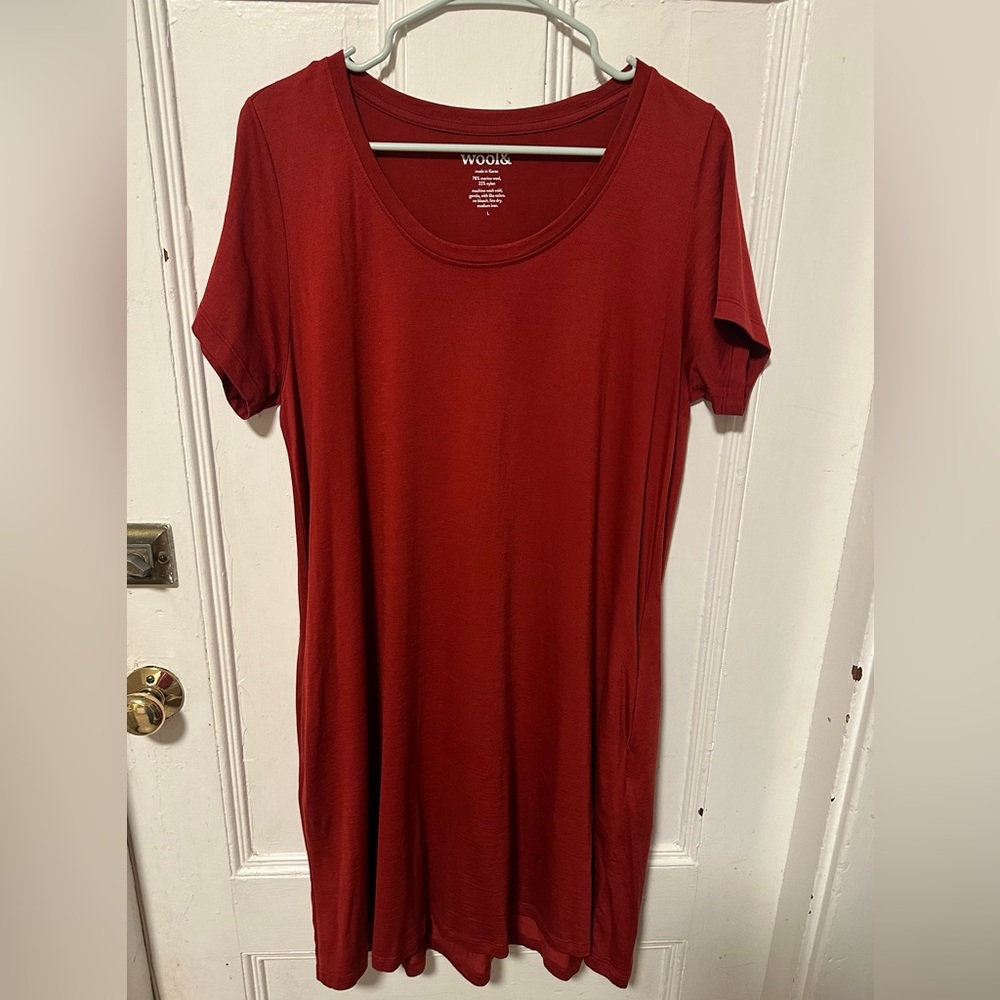 Wool& Maggie Swing Dress Modern Red Merino Wool Size L EUC